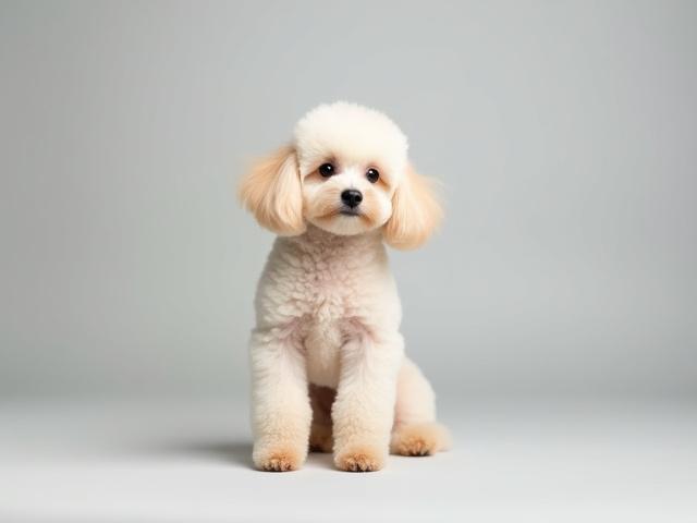 A graceful Toy Poodle with elegant, neatly scissored feet and a perfectly shaped face, showcasing breed-specific expertise.